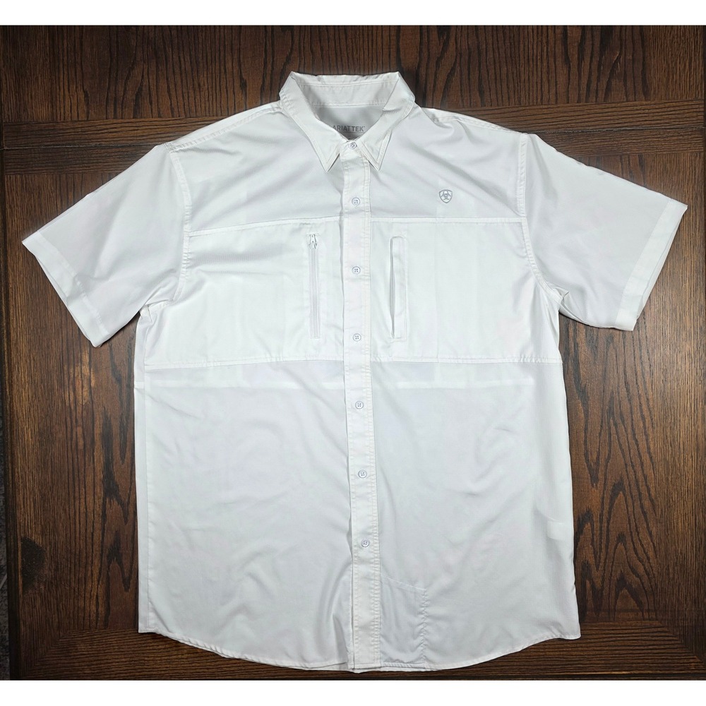 Ariat TEK VentTek Mens Large White Short Sleeve Vented Shirt Will fit XL